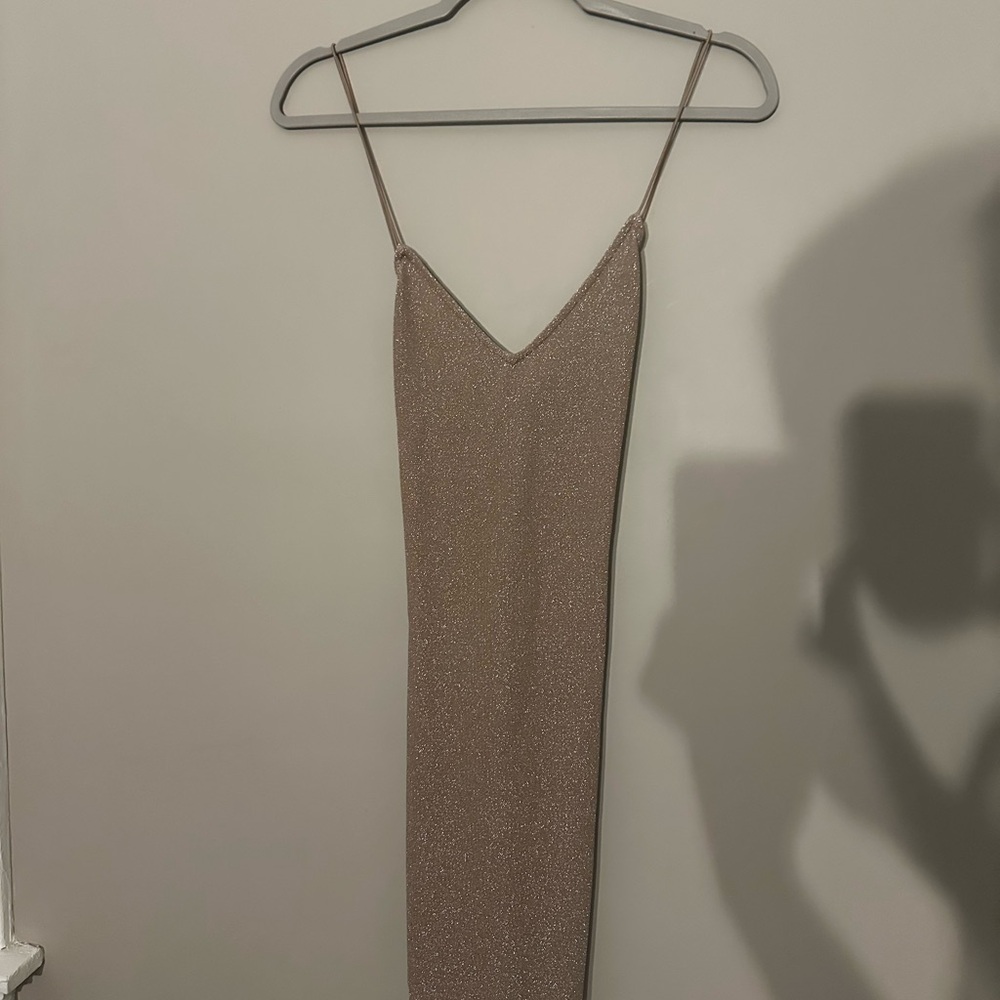 Elegant Tan Spaghetti Strap Dress